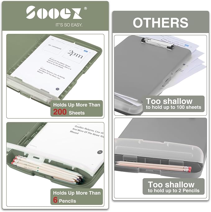 Sooez Clipboard with Storage, Clip Board 8.5 x 11 with Pen Holder, Plastic - Image 3