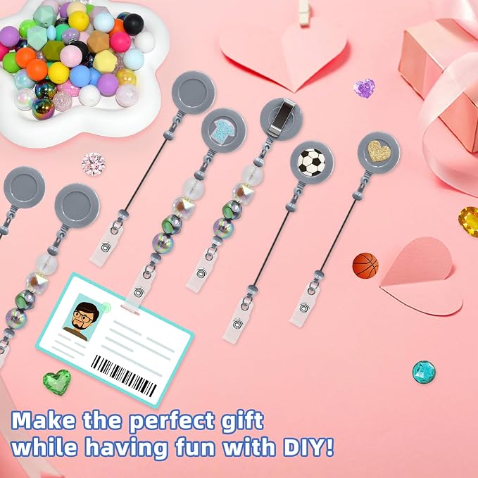 60pcs Gray Beadable Badge Reels Making Kits - Image 2