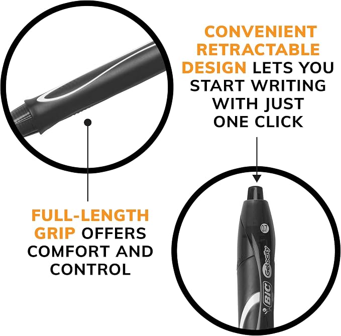 BIC Gelocity Quick Dry Black Gel Pens, Medium Point, 8-Count Pack, Retractable - Image 6