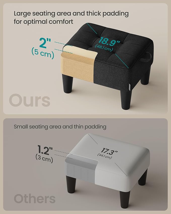 SONGMICS Foot Stool with Legs, Small Footstool Ottoman, Linen-Look Fabric Seat - Image 4