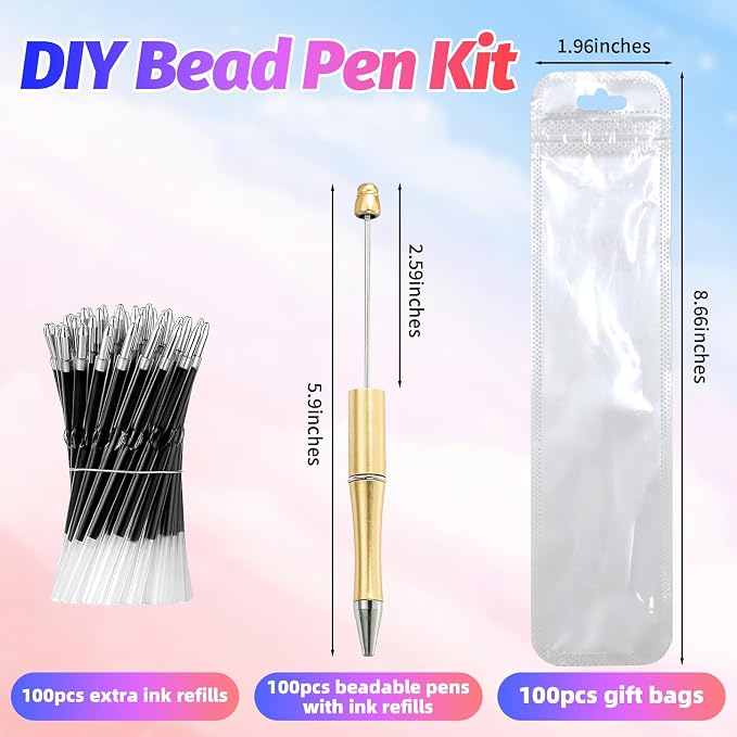 300 Pieces DIY Beadable Pen Kit – 100 Plastic Ballpoint Pens - Image 2