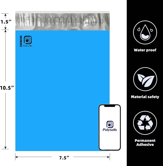POLYSELLS 1000 pcs 7.5x10.5 Inches Blue Poly Mailers Shipping Envelopes - Image 2