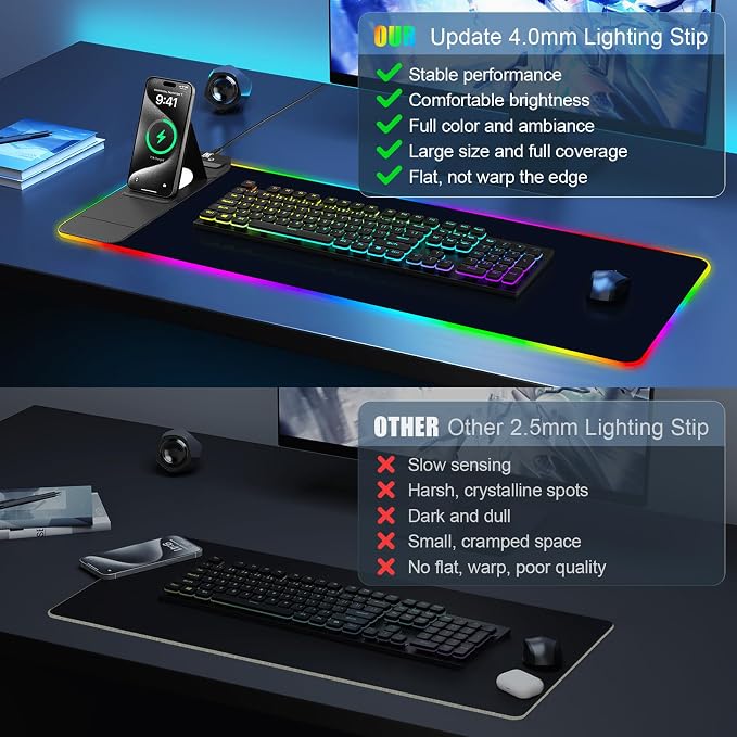 RGB Mouse Pad with Foldable Phone Stand Wireless Charger, 31.5"x11.8" XL Gaming - Image 7