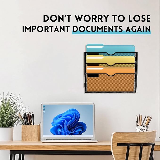 SUPEASY 3 Tier Wall File Organizer, Hanging Wall Mounted Mail Organizer - Image 6