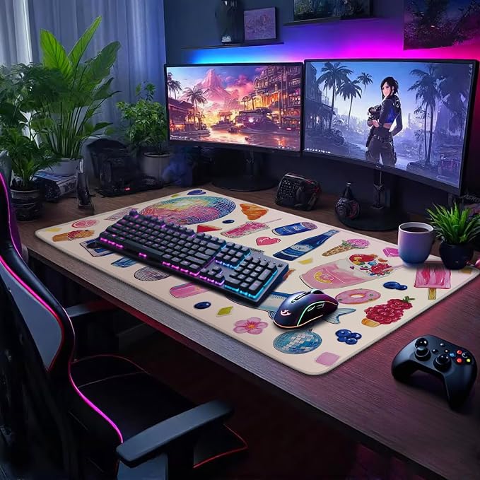 Watercolor Stickers Gaming Mouse Pad 31.5"x15.7" | XXL Desk Mat, Non-Slip - Image 2