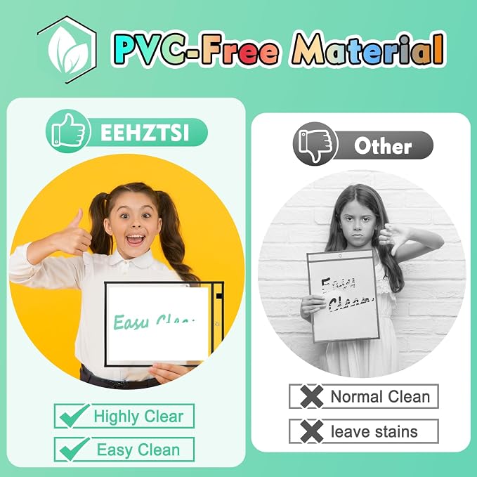 30 Packs Dry Erase Pocket Sleeves, Reusable Clear Plastic Classroom Pocket - Image 5