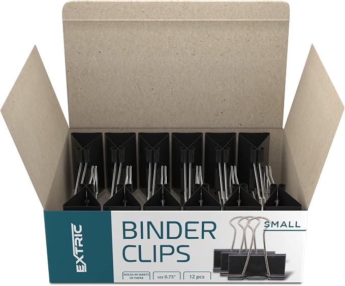 Binder Clips - 24 Small Binder Clips, 0.75 Inch Black Paper Clamps, File Clip - Image 2