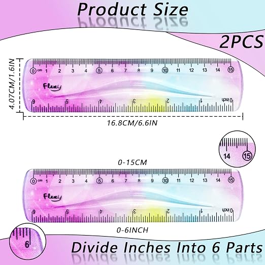 2 PCS 6 Inch Flexible Ruler, Bendable Plastic Ruler, Soft Bendable Gradient - Image 2