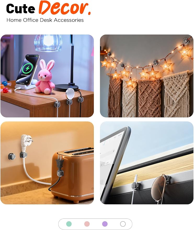Cable Clips, 8 Pack Cord Holder Cord Organizer Spring Cord Clips Phone Charger - Image 7