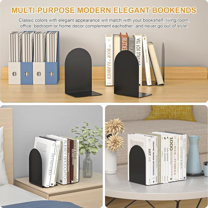Bookends 4 Pairs, Metal Round Bookends - Image 7