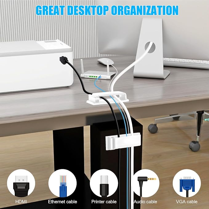 XHF 100 PCS Self Adhesive Cable Clips White, Wire Clips Cable Management Wire - Image 5