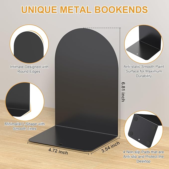 Bookends 4 Pairs, Metal Round Bookends - Image 3