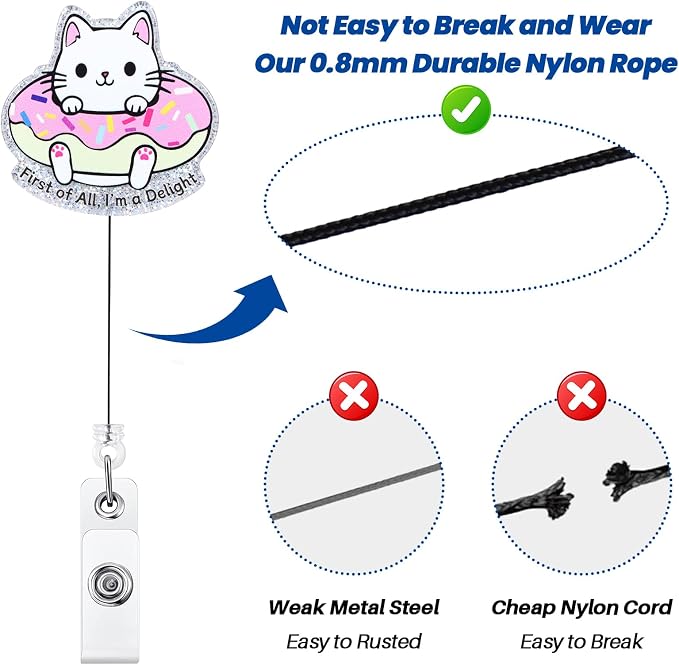 First of All, I'm a Delight Funny Badge Reel, Cute Cat Retractable ID Card - Image 5