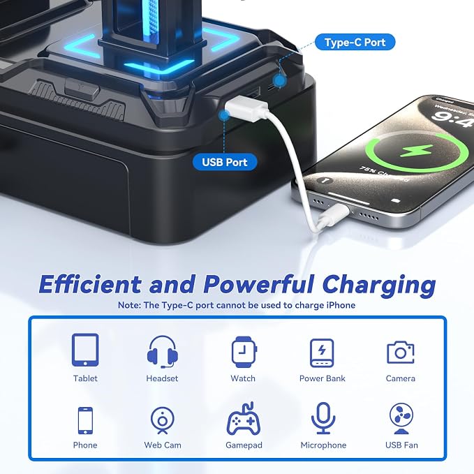 KDD Headphone Stand with USB A&C Charger Ports - Image 4