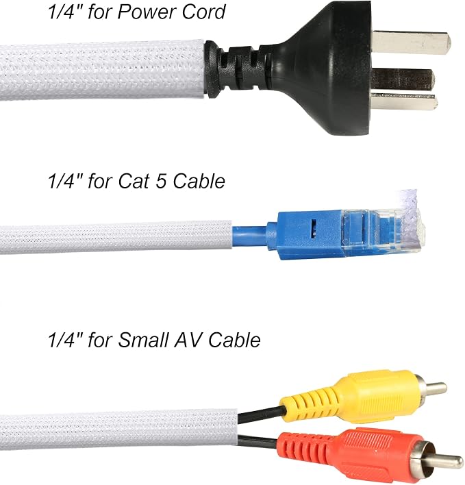 10ft - 1/4 inch Braided Cable Management Sleeve Cord Protector - Self-Wrapping - Image 3