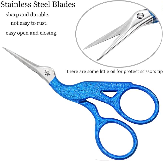 BIHRTC 3.6Inch Embroidery Vintage Stork Scissors Sharp Tip Stainless Steel - Image 3