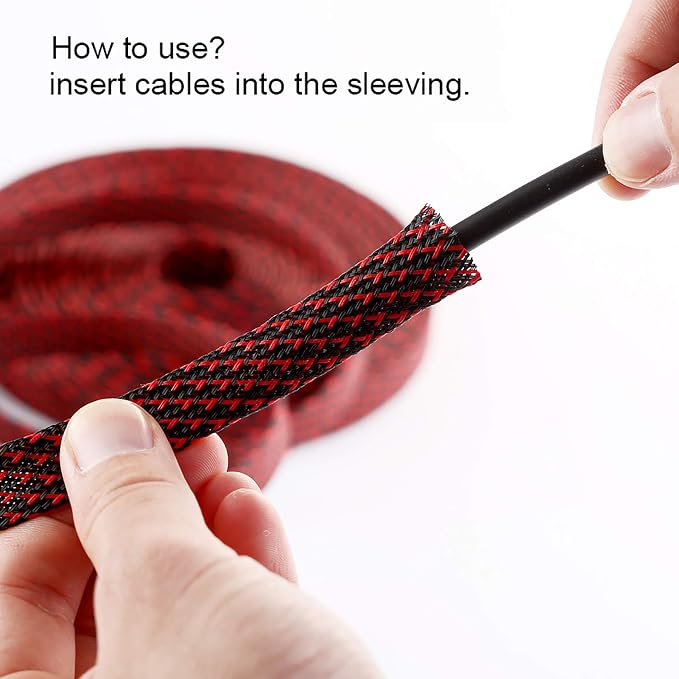 100ft - 3/8 inch PET Expandable Braided Sleeving – BlackRed – Alex Tech Braided - Image 6