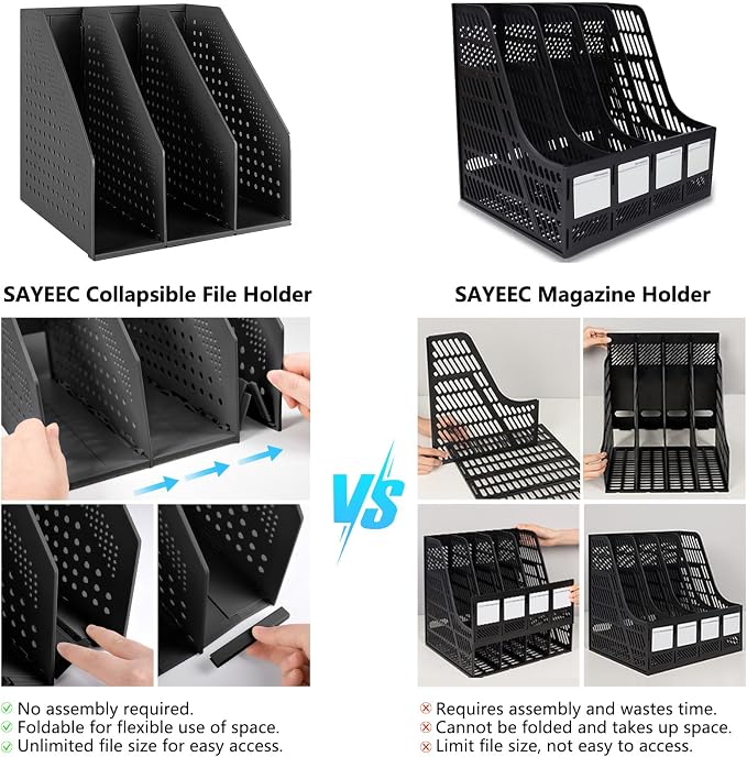 SAYEEC 1Pcs Collapsible Plastic Magazine File Holder Vertical Binder Storage - Image 6