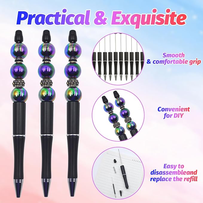 150 Pieces DIY Beadable Pen Kit – 50 Plastic Ballpoint Pens - Image 3