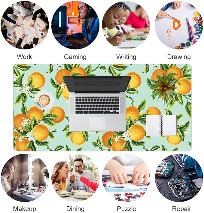 Colorful Star Large Mouse Pad, Watercolor Orange Desk Mat Office Supplies - Image 6