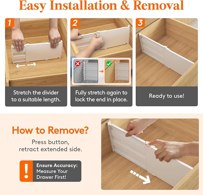 Lifewit 8" Tall 8 Pack Drawer Dividers, 13.8"-22.2" Adjustable Deep Drawer - Image 6