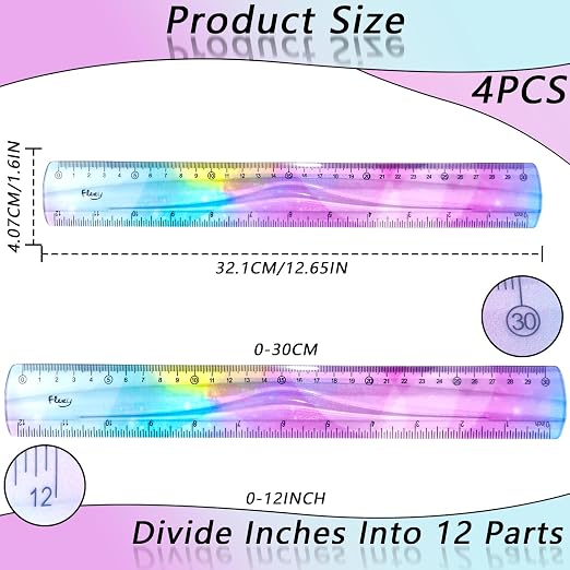 4 PCS 12 Inch Flexible Ruler, Bendable Plastic Ruler, Soft Bendable Gradient - Image 2