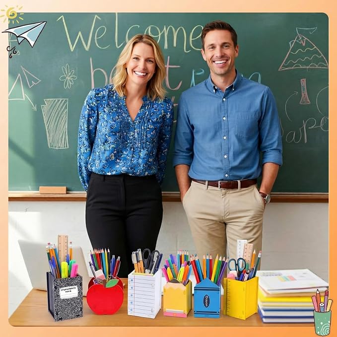 Crtiin 6 Pack Back to School Gifts Wooden Pencil Holders Crayon Ruler Apple - Image 5