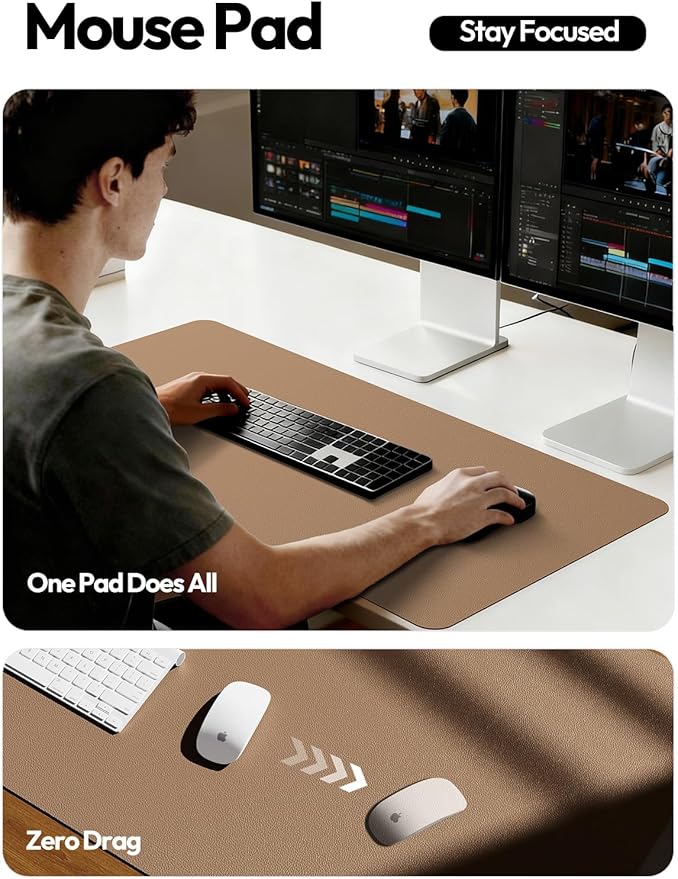 YSAGi Leather Desk Protector, Office Mat, Large Mouse Mat, Non-Slip PU Leather - Image 4