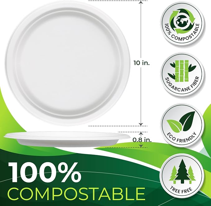 150pcs 100% Compostable Paper Plates, Heavy Duty, Eco Friendly, Biodegradable - Image 2