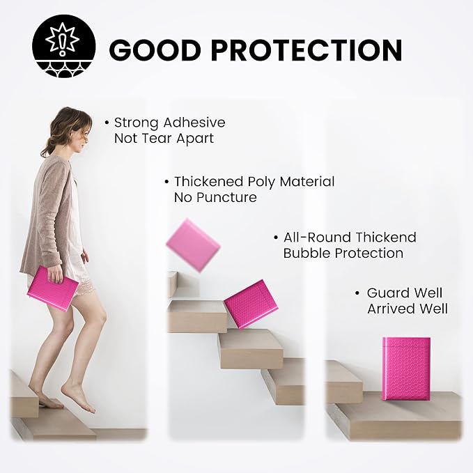 Fuxury Bubble Mailers 6x10" 100 Pack Pink Thick Padded Envelopes Usable Size - Image 6