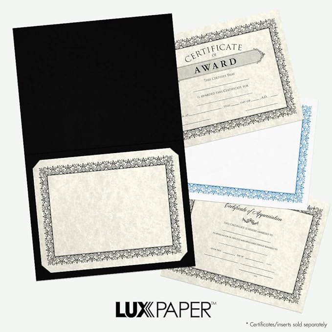 LUXPaper 9.5" x 12" Certificate Holders | Black Linen | Embossed Gold Foil - Image 7