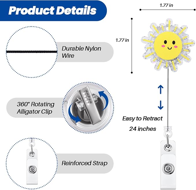 Funny Happy Sunshine Nurse Badge Reel, Cute Smiley Face Sun Retractable ID - Image 3