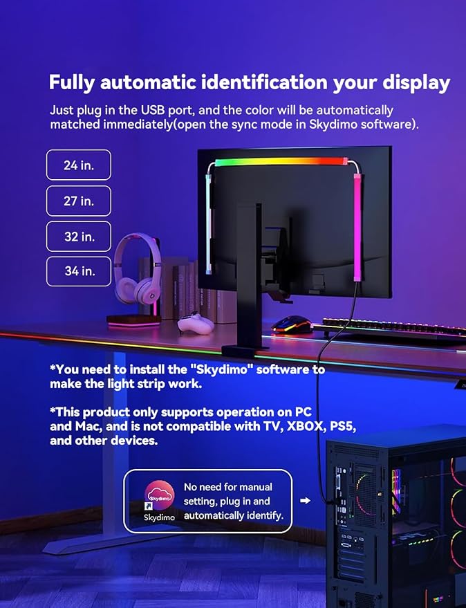 G100 LED Monitor Backlights for PC & Mac, LED Strip Lights that Sync - Image 7