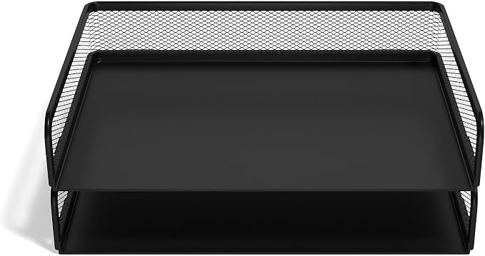 TRU RED Side‑Load Stackable Metal Letter Tray, Matte Black, 4/Carton – by TRURED