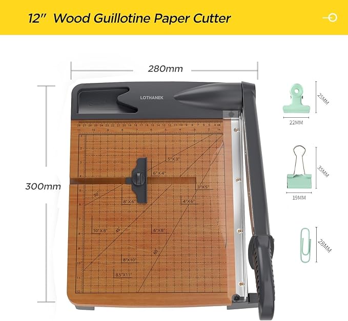 12'' Wood Guillotine Paper Cutter, Heavy Duty Wood Base Paper Trimmer - Image 3