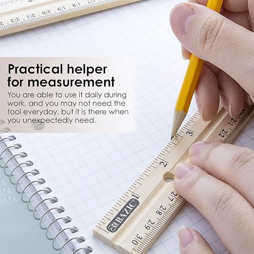 BAZIC Products 12 in Wooden Ruler, Inch & Metric | clear inch and centimeter - Image 3