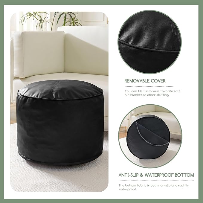HIGOGOGO Round Stuffed Pouf Ottoman, Pu Leather Poufs - Image 5