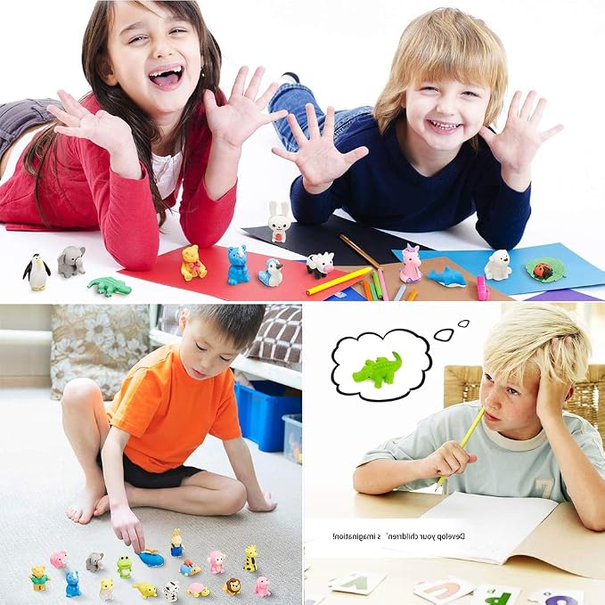 URSKYTOUS 34Pcs Animal Erasers Bulk Cute Desk Pets Kids Puzzle Erasers Take - Image 7