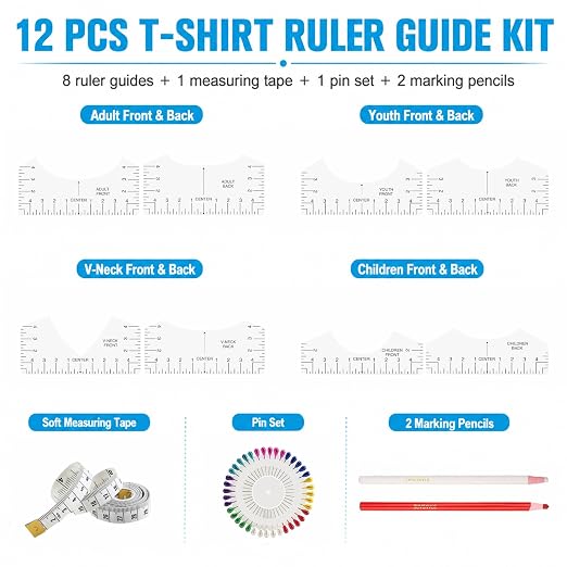 12Pcs Tshirt Ruler Guide for Vinyl Alignment, T Shirt Rulers to Center Designs - Image 2