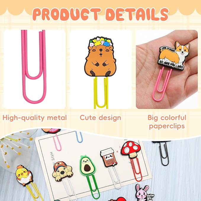 30 PCS Random Paper Clips Metal Paperclip Large Size Paper Clip Cute Bookmark - Image 3