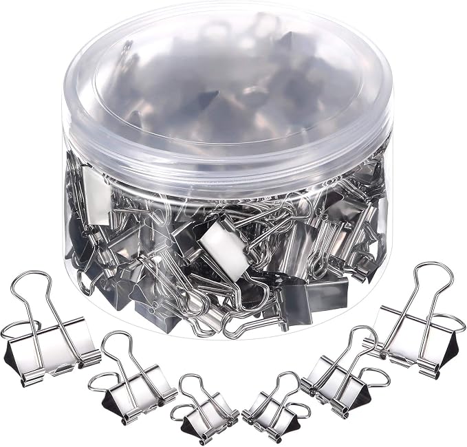 TecUnite 150 Pcs Black Binder Clips Assorted Sizes Silver Paper Clamps Clips by TecUnite
