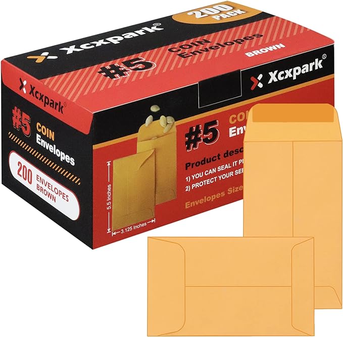Xxcxpark 200PCS #5 Coin Envelopes 3.125x5.5 inches Brown Kraft Envelopes by Xxcxpark