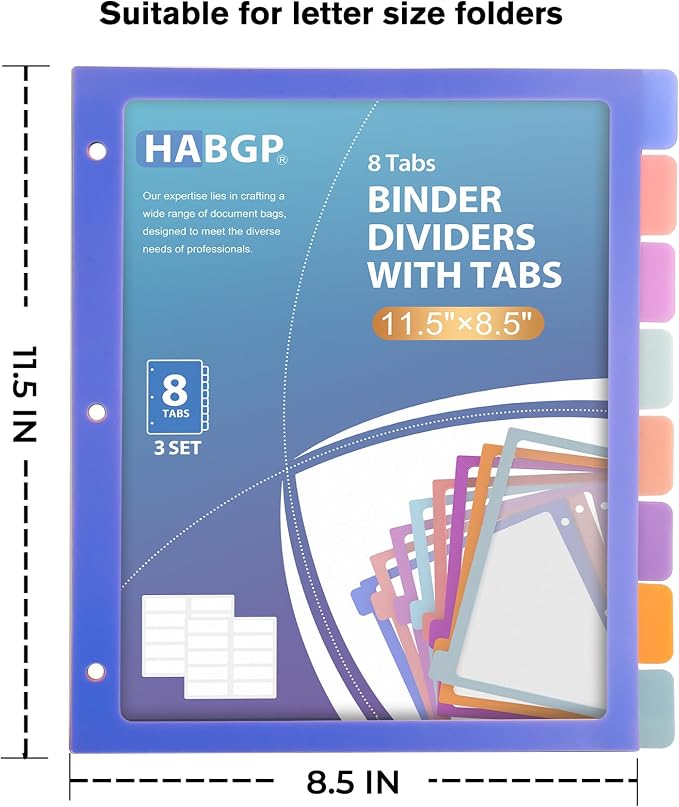 HABGP Binder Dividers with Tabs, 8 Tab Dividers - Image 3