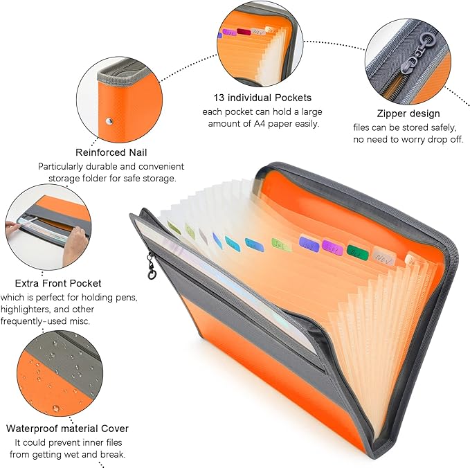 NAFY Expanding File Folder, 13 Pockets Document Organizer - Image 3