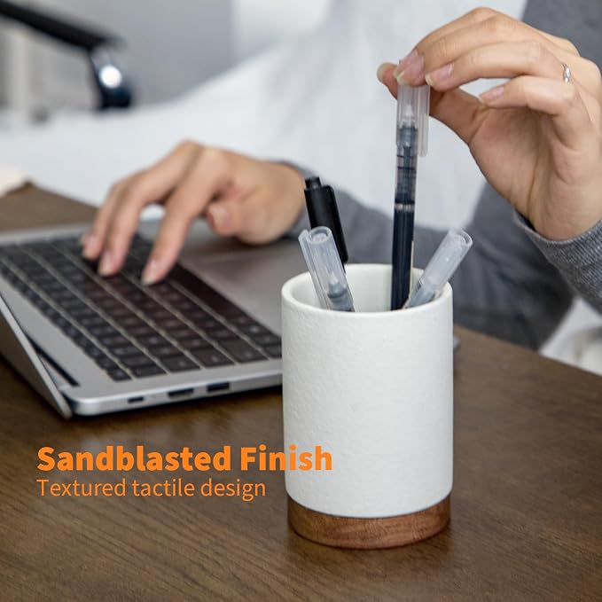 Ceramic Pen Holder for Desk, Pencil Cup Organizer and Makeup Brush Holder - Image 3