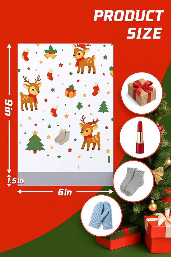 6x9 Inches cute Poly Mailers 50 Pcs Waterproof Self-Sealing Holiday Shipping - Image 2