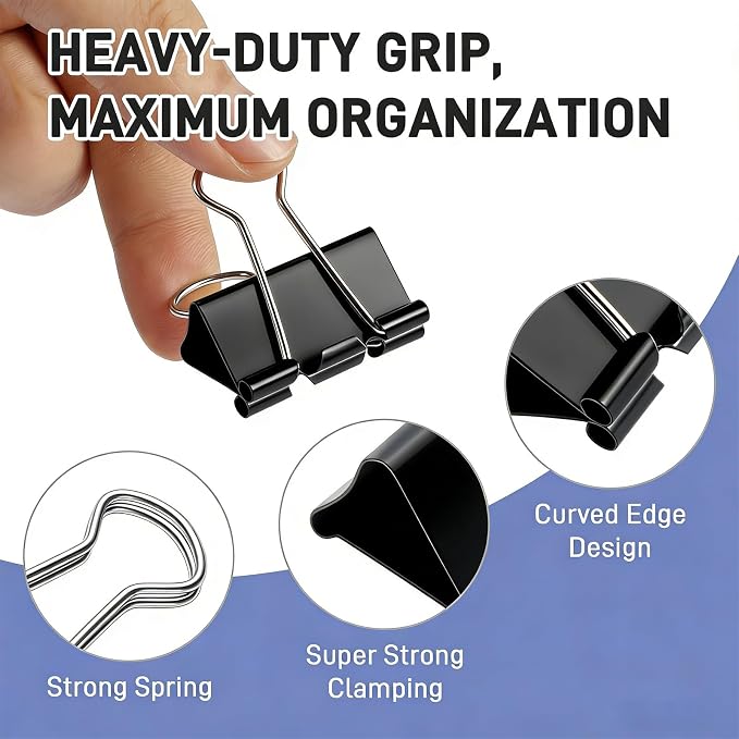 180 Pack All Black Binder Clips Bulk, 4 Size Assortment Includes Large - Image 4