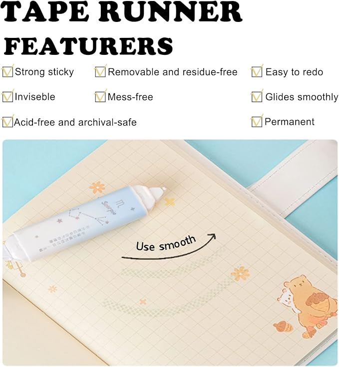 2 in 1 White Correction Tape and Double Sided Tape Roller, Cute Quick Dry Japan - Image 3