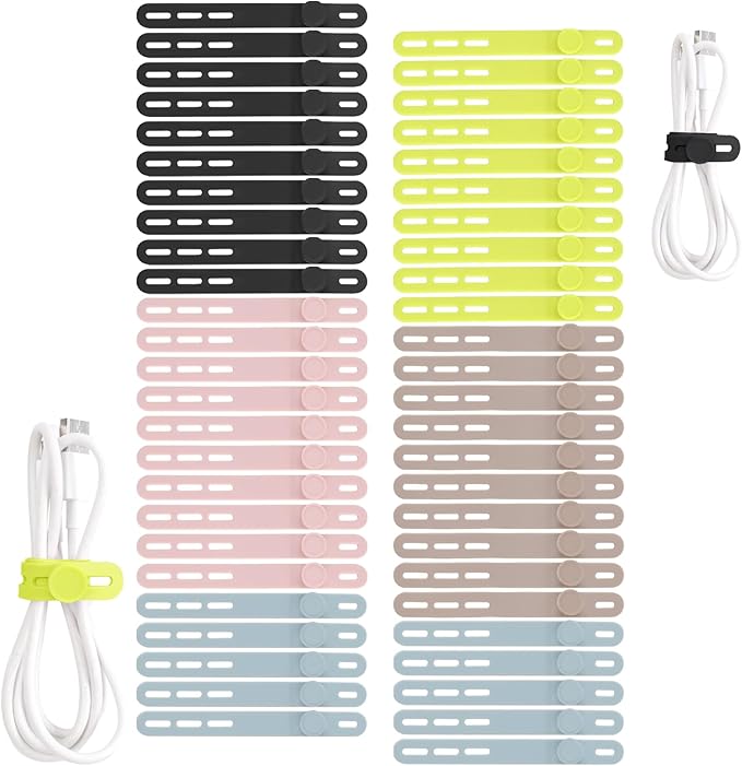 Oligei 50 Pcs Silicone Cable Ties, Cable Ties Reusable, High Elasticity Cord by Oligei