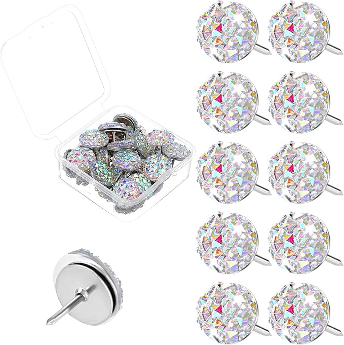 Mabor 30Pcs Decorative Thumb Tacks Glitter Rhinestone Cute Push Pins by Mabor